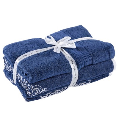 Artesia Damask Indigo 6-Piece Luxurious Cotton Bath Towel Set