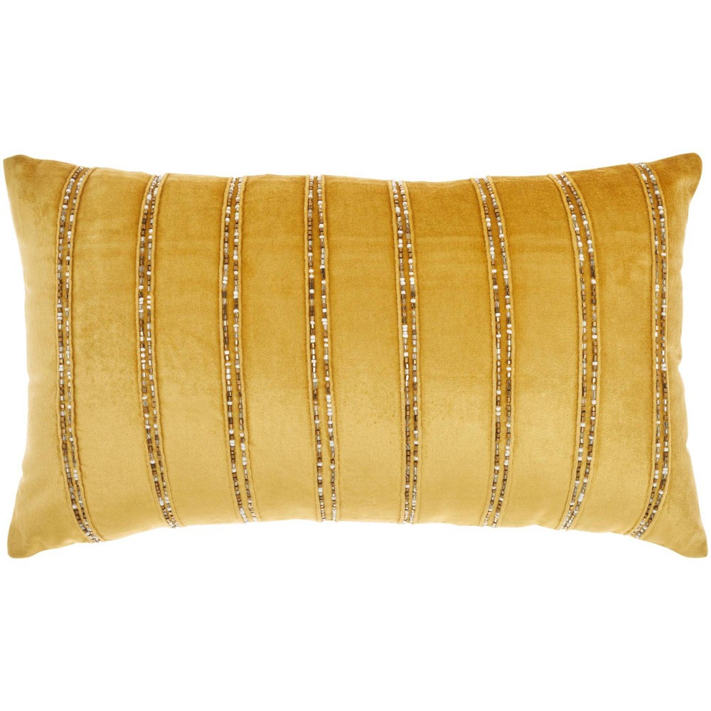 Photos - Pillow 12"x21" Sofia Beaded Striped Indoor Lumbar Throw  Gold - Mina Victor