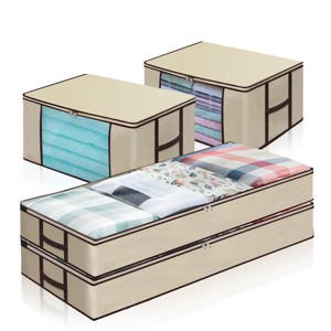 GARPROVM 4-Pack Under Bed Storage Bag & Clothes Organizer with Clear Window Beige - 1 of 4