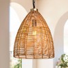 LNC Libbaconion 1-Light Matte Black Canopy with Natural Rattan Shade Traditional Dome Hanging Pendant Light: UL Listed, Adjustable Height - 2 of 4