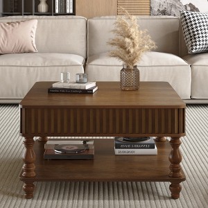 GDFStudio Melisande Mid-Century Modern Square Fluted Lift-Top Coffee Table with Hidden and Open Storage - 1 of 4
