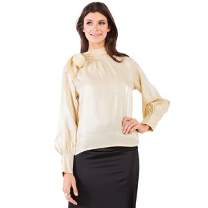 Slickblue Women's Chiffon Tie-Neck Blouse Top, Bishop Sleeve Button Cuff Shirt, Fall Style, Cream, Size S-L - 1 of 4