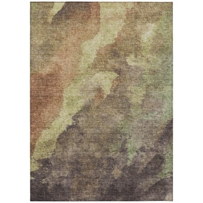 Brown And Fern Green Abstract Washable Indoor Outdoor Area Rug