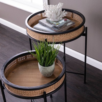 Set Of 2 Cardington Round Accent Tables Black/natural Aiden Lane Target