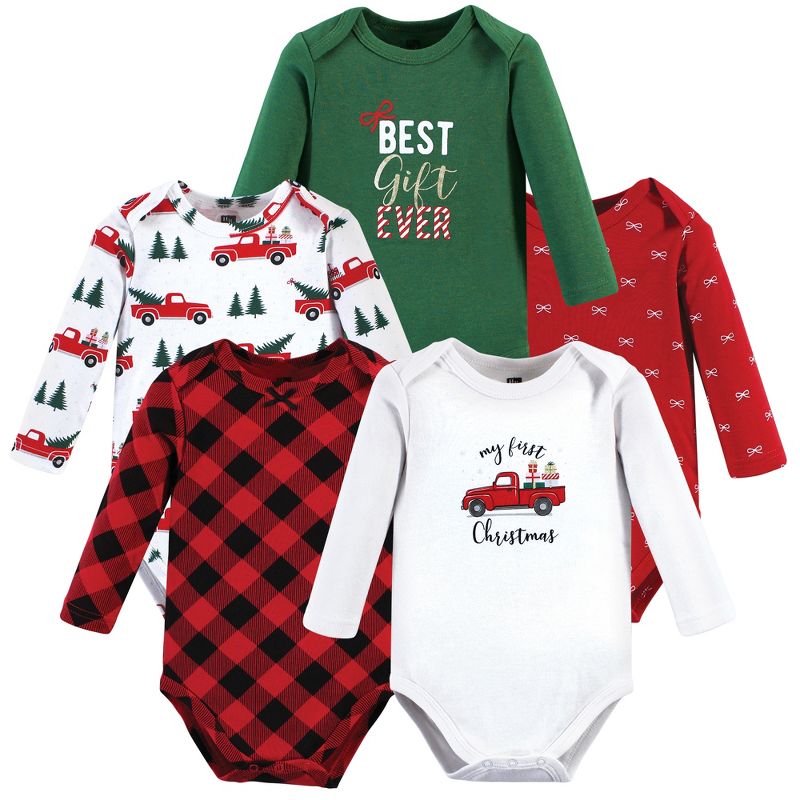 Hudson Baby Infant Girl Cotton Long-Sleeve Bodysuits, Christmas Gift, 1 of 9