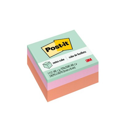 Post-it® Notes Cube, 3" x 3" - Assorted Colors, 400 Sheets/Cube: Multicolor Sticky Notes, Uncoated Paper, Glue Binding