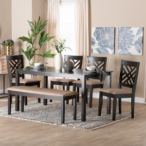 Baxton Studio Gustavo Modern Sand Fabric and Walnut Brown Finished Wood 6-Piece Dining Set - 1 of 4