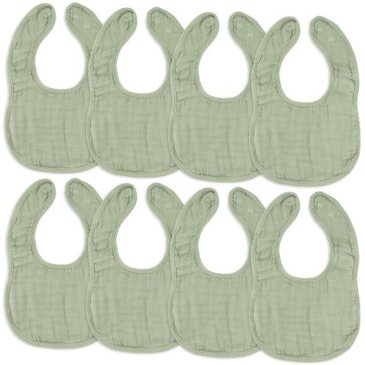 Muslin Cotton Baby Bibs, 8 Pack, Adjustable Size with Easy Snaps, Soft and Super Absorbent, Washable and Reusable By Comfy Cubs