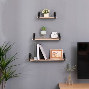 FONTOI Floating Storage Shelves Set of 3, Wall Mounted Shelf with Brackets for Living Room Bathroom, Wall Decor, Natural Wood, 4.2"*5.1"*23.7" - 1 of 4