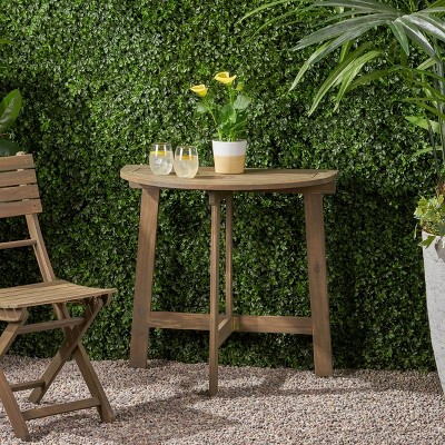 VYNXARIA Outdoor Half-Round Folding Acacia Wood Bistro Table, Gray Finish