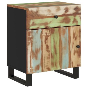 vidaXL Cabinet Accent Nightstand End Table with Storage Drawer Solid Wood - Light Wood - 1 of 4