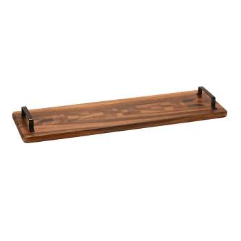 Kalmar Home Acacia Wood Tray w/ Metal Handles - Long