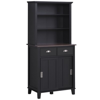 HOMCOM 67" Freestanding Buffet with Hutch, Kitchen Pantry Storage Cabinet with Sliding Doors, Drawers and Open Shelves, Adjustable Shelving, Black