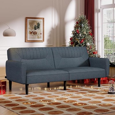 Dyonery 75.8" Linen Fabric Comfy Futon Couch Bed,3 Seater Convertible Sleeper Sofa with Adjustable Backrests