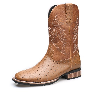 Santimon Men's Cowboy Boots, Mid Calf Boots Round Toe Dress Boots for Men Brown