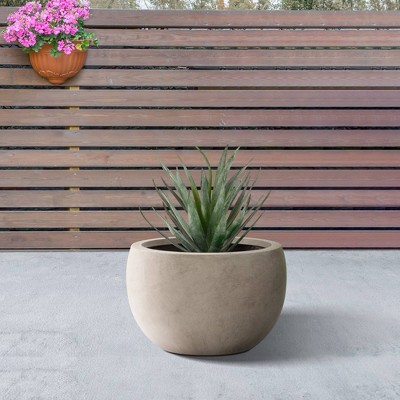 Weathered Gray Round Concrete Planter with Drainage Hole