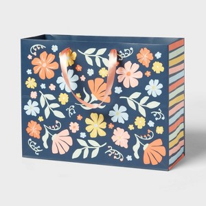 Multicolor Floral on Blue Large Gift Bag - Spritz™ - 1 of 3