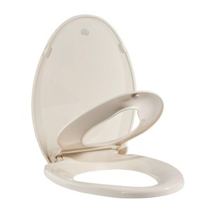 19" Elongated Toilet Seat with Toddler Seat Built in - for Adult & Child, with Soft-Close Lid, Safe PP Material, Easy Installation & Release, Almond - 1 of 4