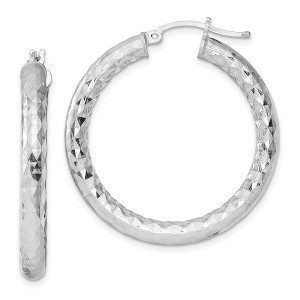 Black Bow Jewelry 4mm, Polished/Diamond Cut, LG Sterling Silver Hoops, 35mm (1 3/8 Inch) - 1 of 4