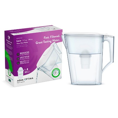 Aqua Optima 5-Cup Water Filter Pitcher Bundle, 1 Compact Filter, Improves Taste, BPA Free, WQA Certified, Liscia Design (White)