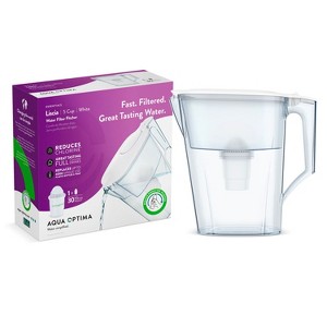 Aqua Optima 5-Cup Water Filter Pitcher Bundle, 1 Compact Filter, Improves Taste, BPA Free, WQA Certified, Liscia Design (White) - 1 of 4