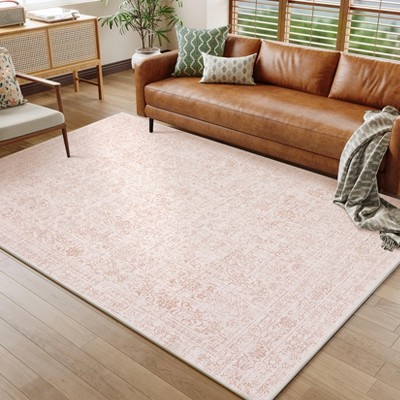 Vintage Area Rug Washable Rug Floral Bedroom Rugs Indoor Non Slip Low Pile Throw Rugs