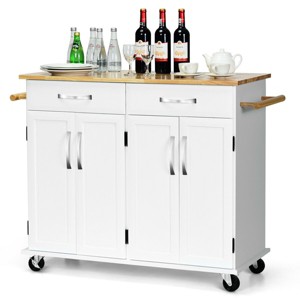 Costway Kitchen Trolley Island Utility Cart Wood Top Rolling Storage Cabinet Drawers White - 1 of 4