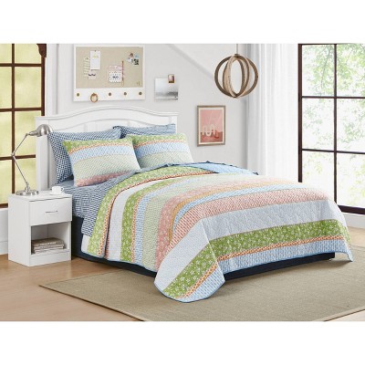 Bohemian Bliss Reversible Cotton Quilt Set in Chambray Blue, Full Size