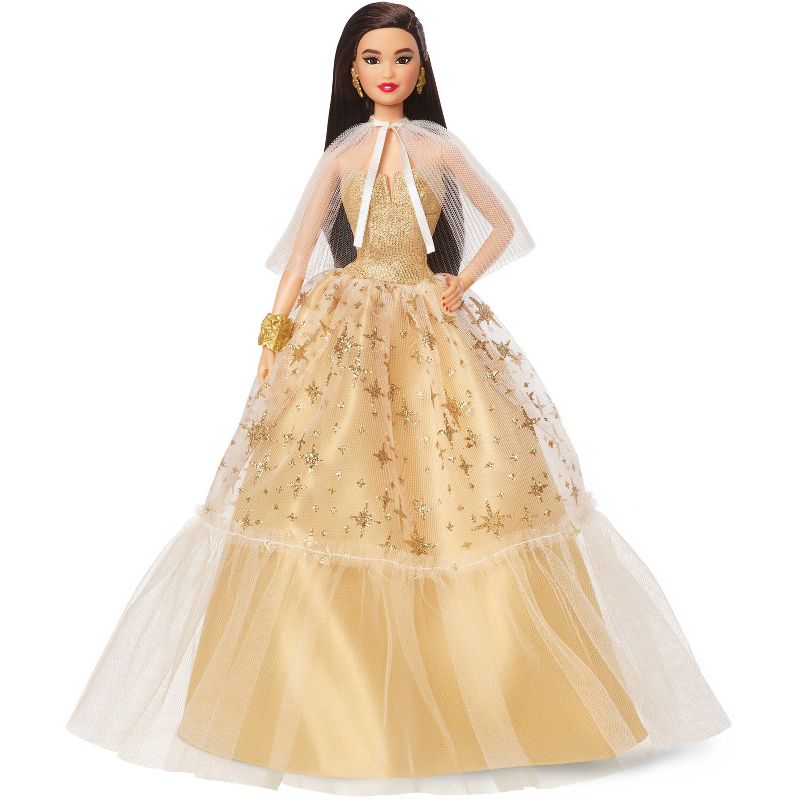 Barbie 13&#34; Signature 2023 Holiday Collector Doll with Golden Gown and Black Hair, 1 of 8
