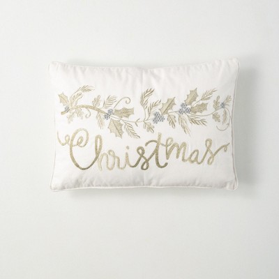 Sullivans Christmas Holly Cotton Pillow 14"H Multicolored