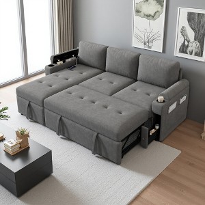 83.5" L-Shaped Sectional Sofa Bed with Storage & USB - 1 of 4