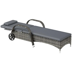 Resenkos Outdoor Premium Chaise Lounge Chair - 5-Level Adjustable Backrest, Rattan Weave, Poolside Comfort With Wheels, Cushion & Headrest, Mixed Gray - 1 of 4