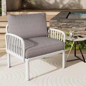 Chic Crate-Outdoor Patio Club Chair Modern Deep Seating with All-Weather Waterproof Thick Cushions for Porch, Balcony, Backyard - White & Light Gray - 1 of 4