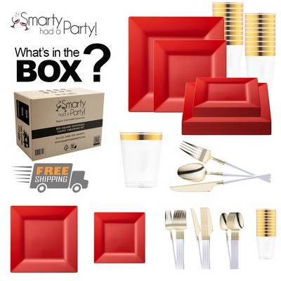Smarty Had A Party Red Square Plastic Tableware Set - 60 Sets