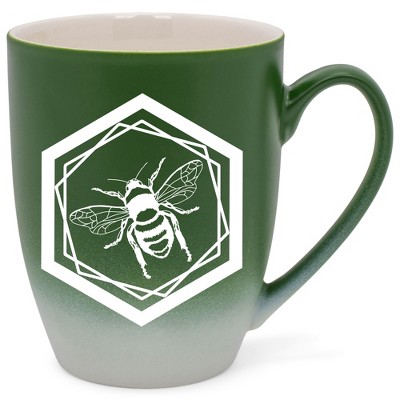 Elanze Designs Honeycomb Bee Two Toned Ombre Matte Green and White 12 ounce Ceramic Stoneware Coffee Cup Mug