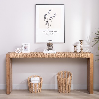 69" Console Table with Handwoven Seagrass Top,Boho Coastal Modern Entryway or Sofa Table for Living Room and Hallway-Baofuwish