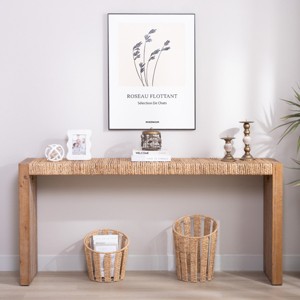 69" Console Table with Handwoven Seagrass Top,Boho Coastal Modern Entryway or Sofa Table for Living Room and Hallway-Baofuwish - 1 of 4