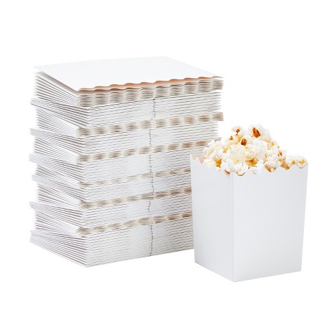 100 Pack White Popcorn Boxes for Party, 46 oz Bulk Paper Popcorn Containers for Movie Night, Carnival Decorations (7.8 x 4.25 x 4.25 in)