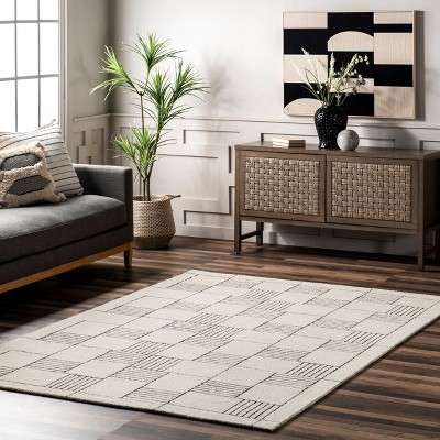 Ivory Geometric Handmade Wool Area Rug 3' x 5'