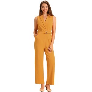 INSPIRE CHIC Women's Casual Sleeveless Shawl Collar Office Belted Cropped Jumpsuit - 1 of 4