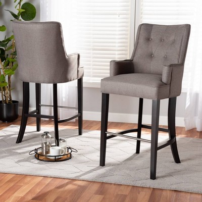 Aldon Gray Fabric and Dark Brown Wood Bar Stools, Set of 2