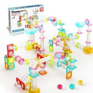 PICASSO-TILES Mini Marble Run Magnetic Tiles for Kids – 100PCS STEM Construction Building Blocks Race Track Travel Toy Set - 1 of 4