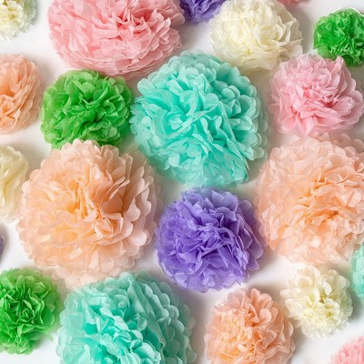 Mint, Peach, and Ivory 22-Piece Tissue Paper Pom Poms and Lantern Kit