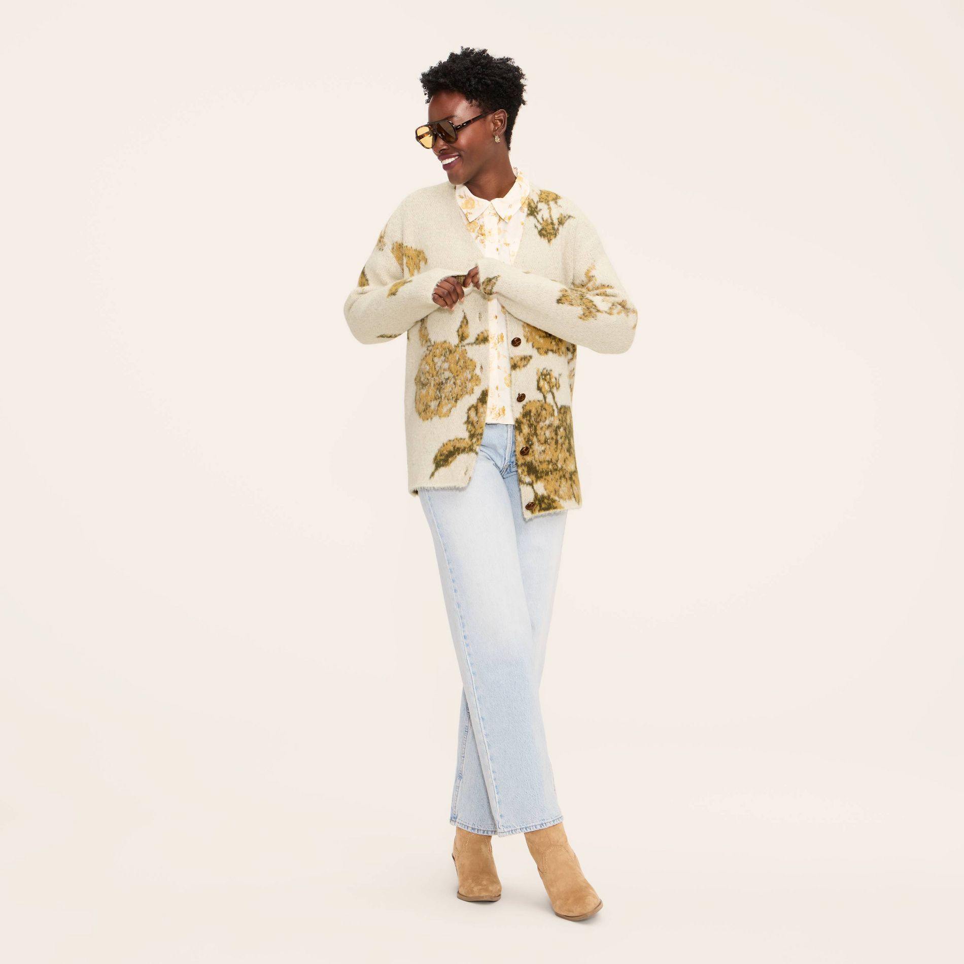 Women's Floral Relaxed Cardigan - Woolrich x Target Cream M