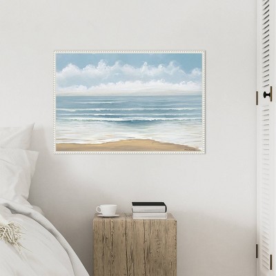 Smooth Beach Waves Framed Canvas Wall Art with Beaded Perimeter