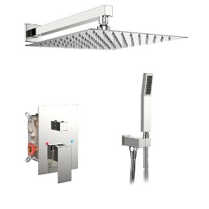 Itopfox High Pressure Rainfall Shower Faucet Set with Handheld Combo, Wall Mounted Shower System, Rough-in Valve and Trim Kit in Chrome Finish - 1 of 4