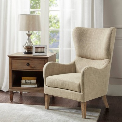 Taupe Multi High Wingback Accent Chair with Wood Legs