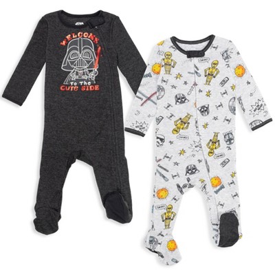 Image of Star Wars Darth Vader C-3PO R2-D2 Newborn Baby Boys 2 Pack Zip Up Sleep N' Play Coveralls Charcoal/Gray 0-3 Months