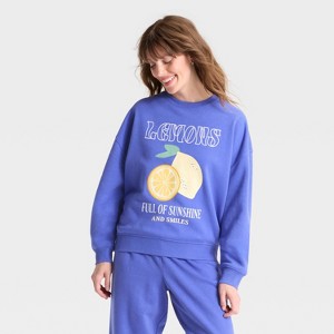 Women's Sunshine Lemons Graphic Sweatshirt - Blue - 1 of 3