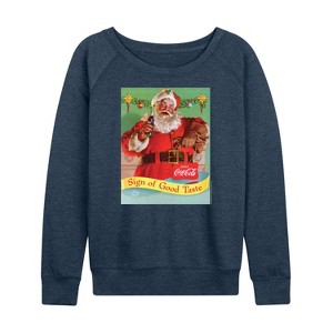 Women's - Coca-Cola - Sip Of Good Taste Vintage Coca Cola Santa Lightweight French Terry Wide Neck Long Sleeve Shirt - 1 of 4